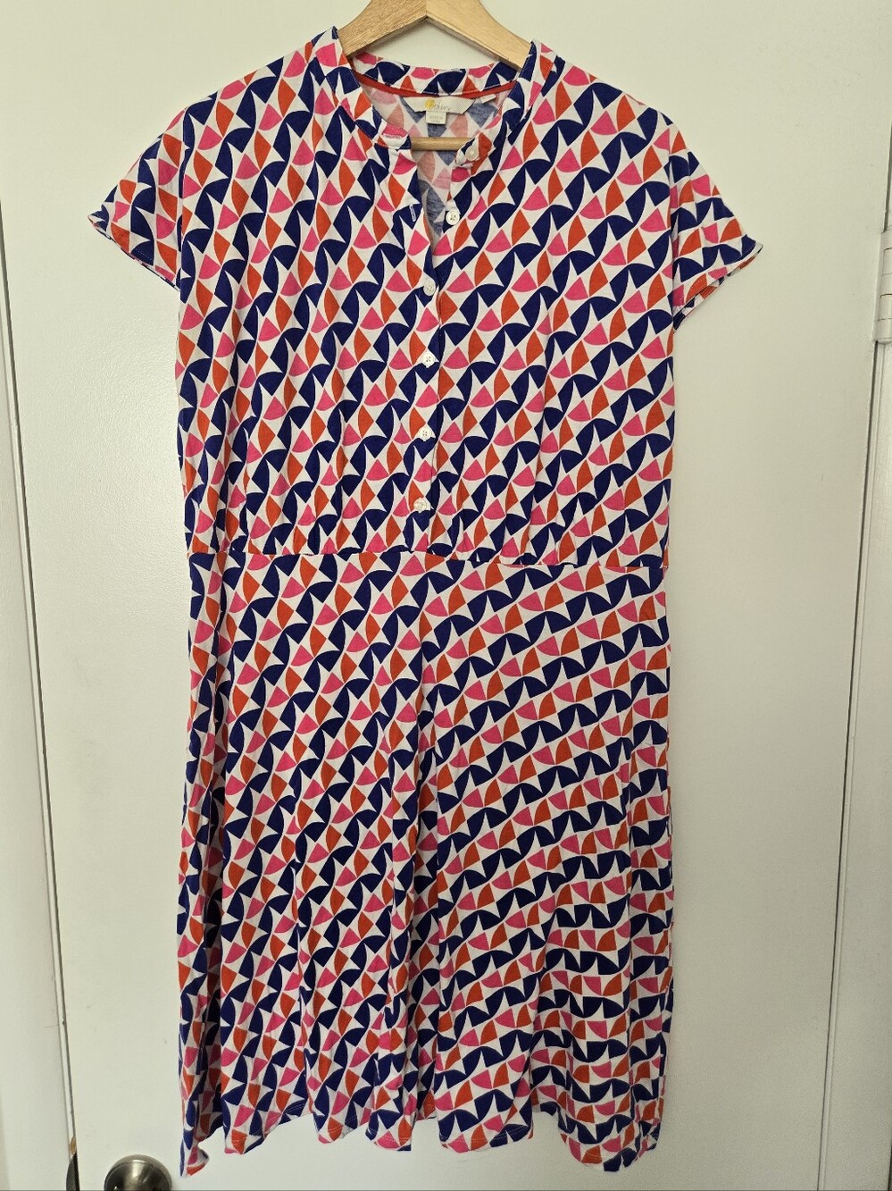 Boden Cap Sleeve Geometric Pattern A-line Dress Size 12 Long